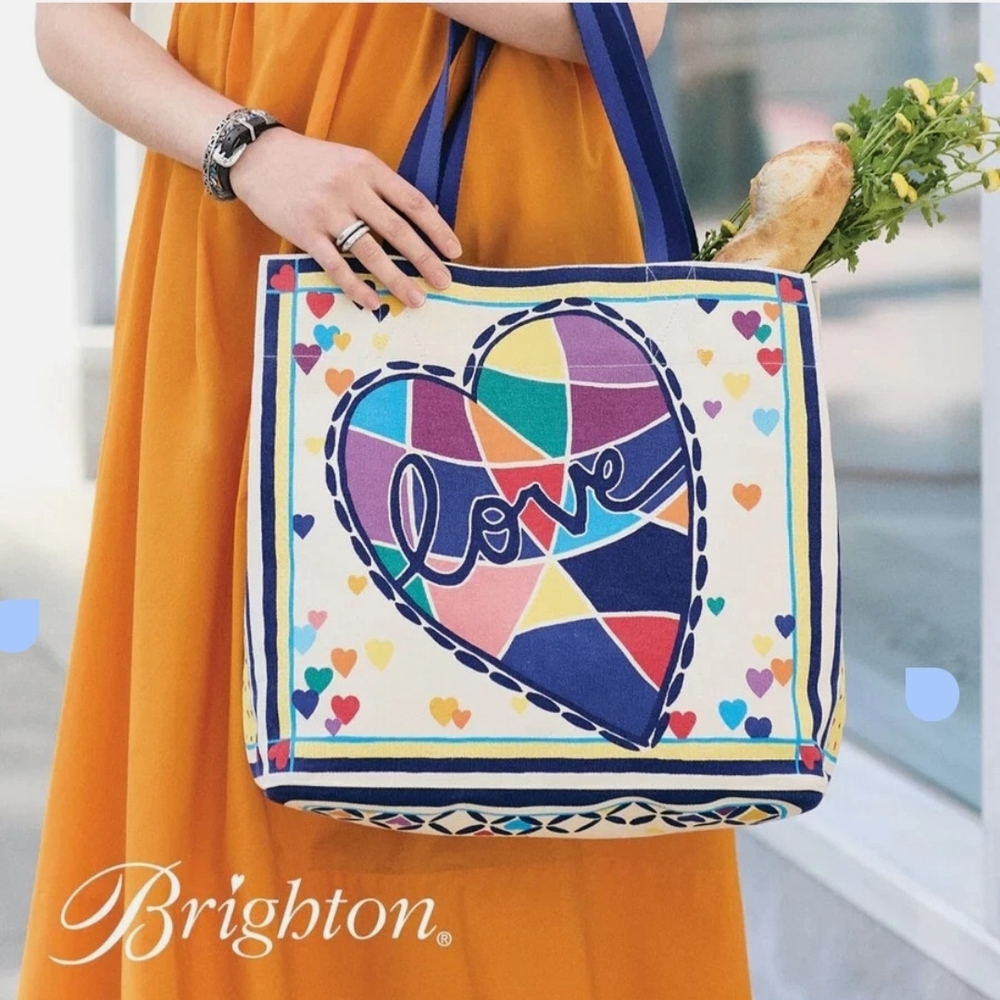 Brighton Cherished Love 15" Canvas Tote Bag Hearts Pride Colors NEW w tag in Bag
